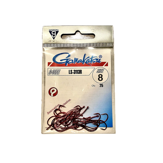 Gamakatsu LS-3113R Wurmhaken Aalhaken Größe 8 ungebunden mit Öhr 25 Stück Farbe Rot