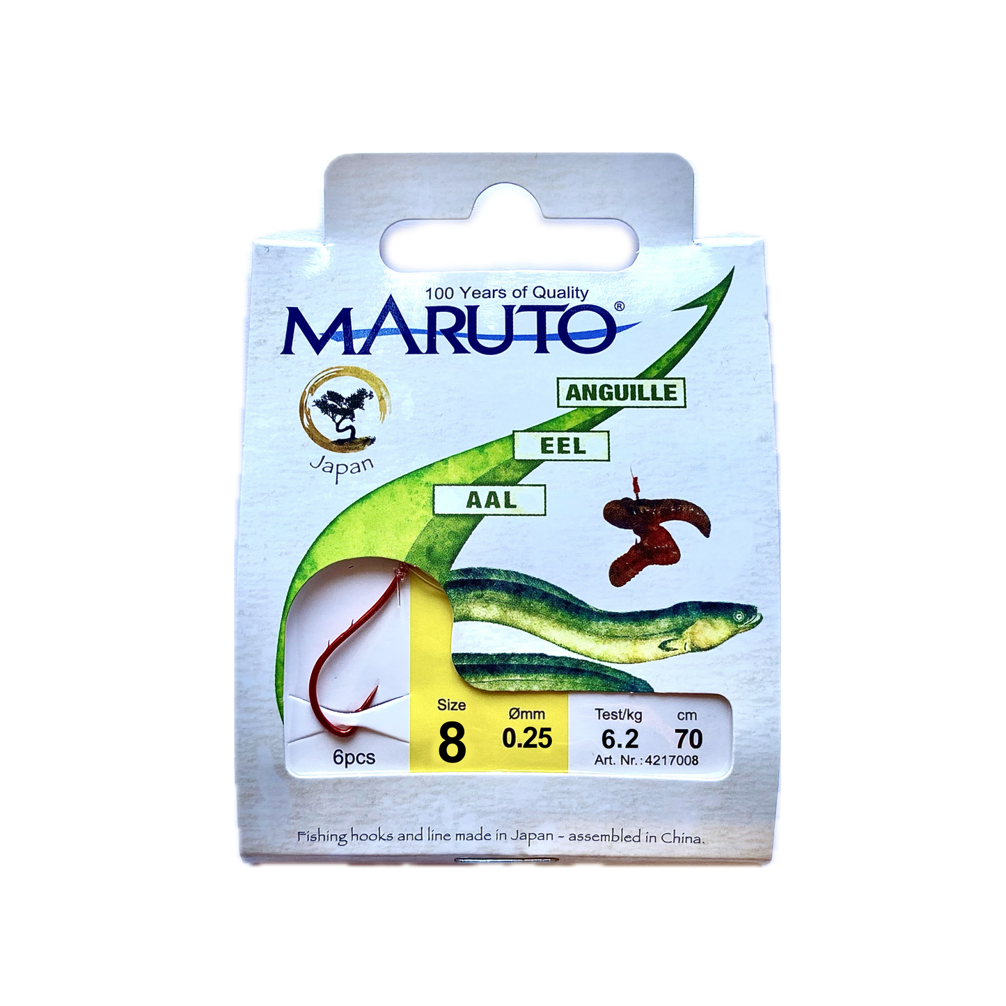 Maruto Aalhaken gebunden Größe 8 / 6,2 kg / 0,25 mm / 70 cm / 6 Stück