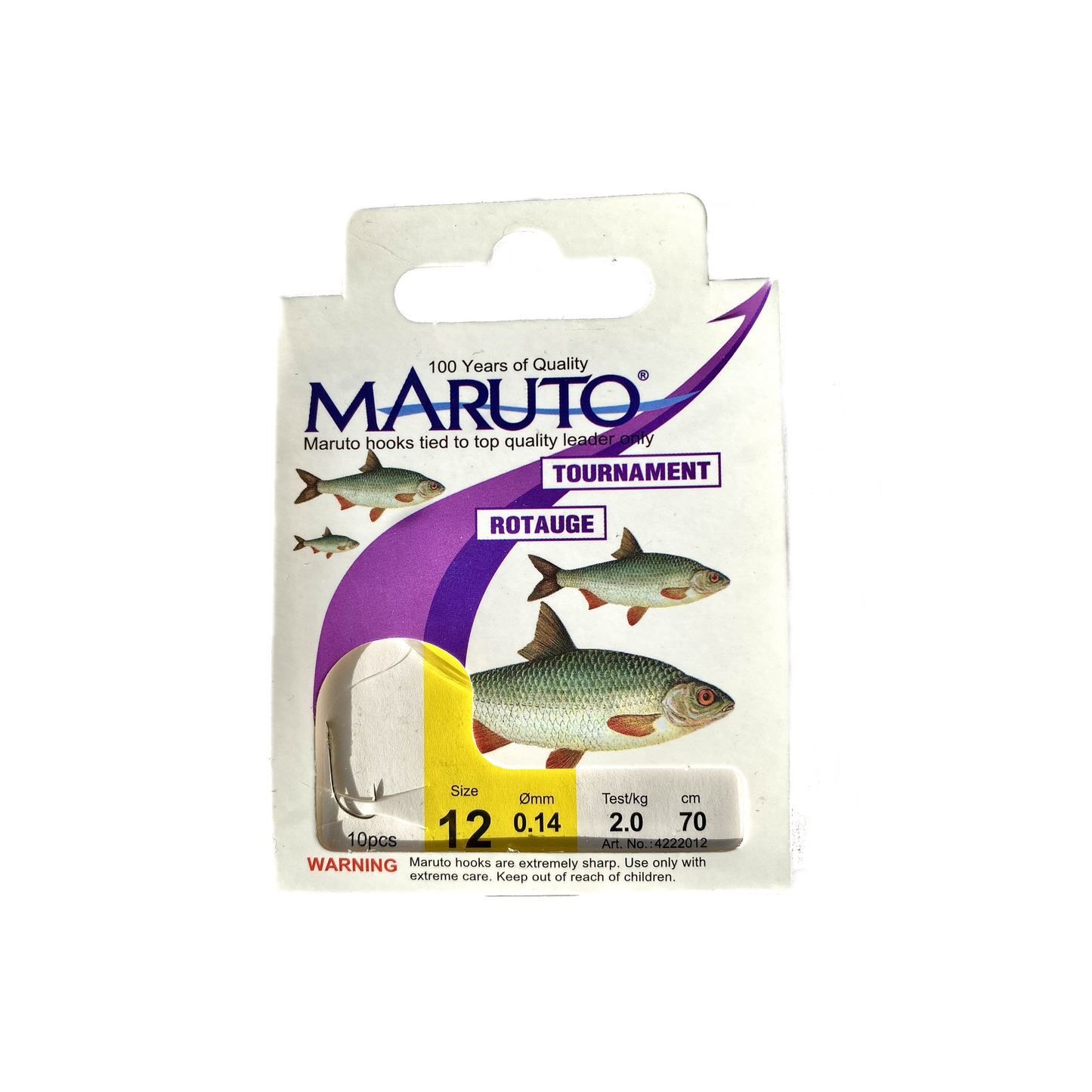 Maruto Tournament Rotaugenhaken gebunden Farbe Nickel Größe 12 / 0,14 mm / 2,0 kg / 70cm / 10 Stück