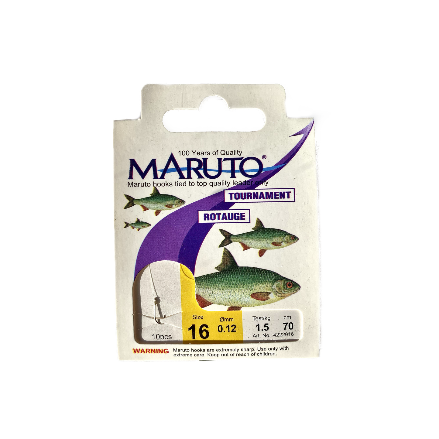 Maruto Tournament Rotaugenhaken gebunden Farbe Nickel Größe 16 / 0,12 mm / 1,5 kg / 70cm / 10 Stück