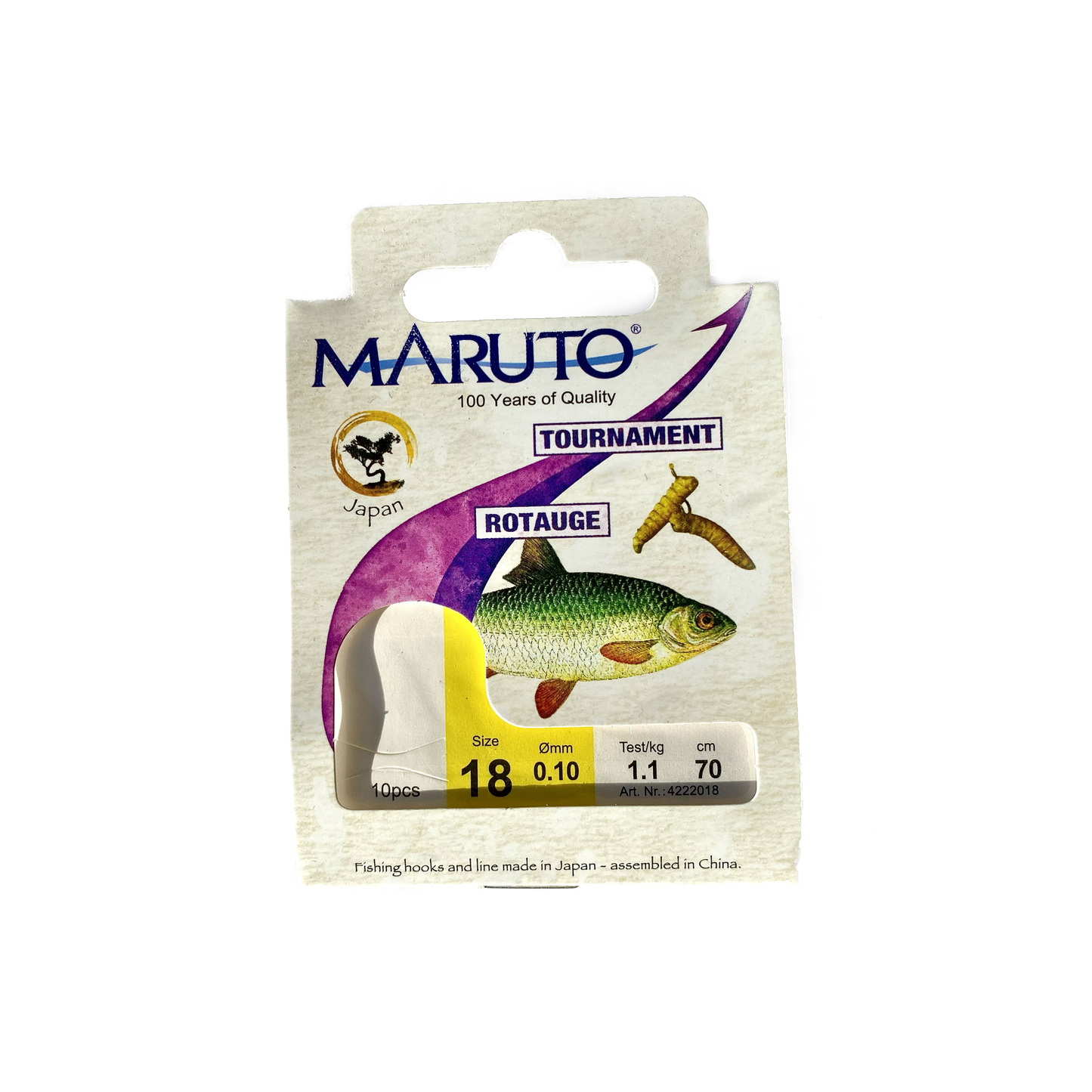 Maruto Tournament Rotaugenhaken gebunden Farbe Nickel Größe 18 / 0,10 mm / 1,1 kg / 70cm / 10 Stück