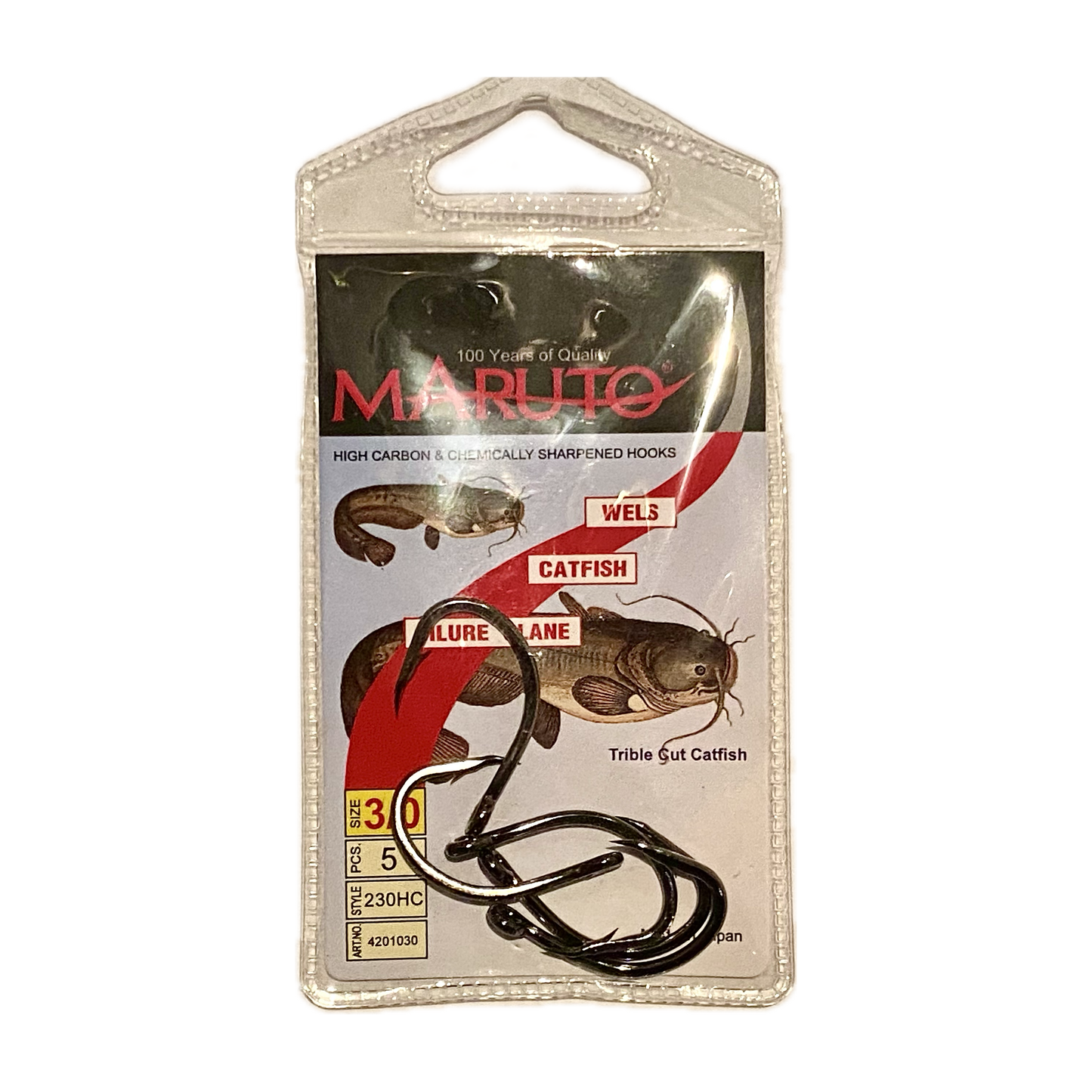 Maruto Wels-/Stör-Einzelhaken mit Öhr Größe 3/0 (5 Stück)