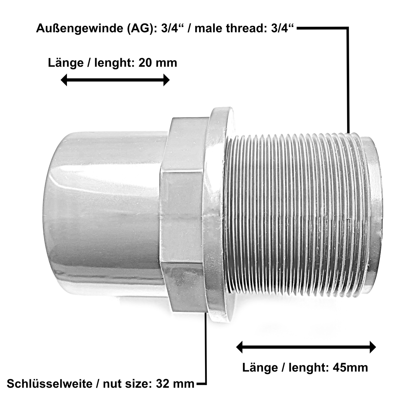 PVC-U Tankdurchführung Ø 20 mm 25/20x3/4“
