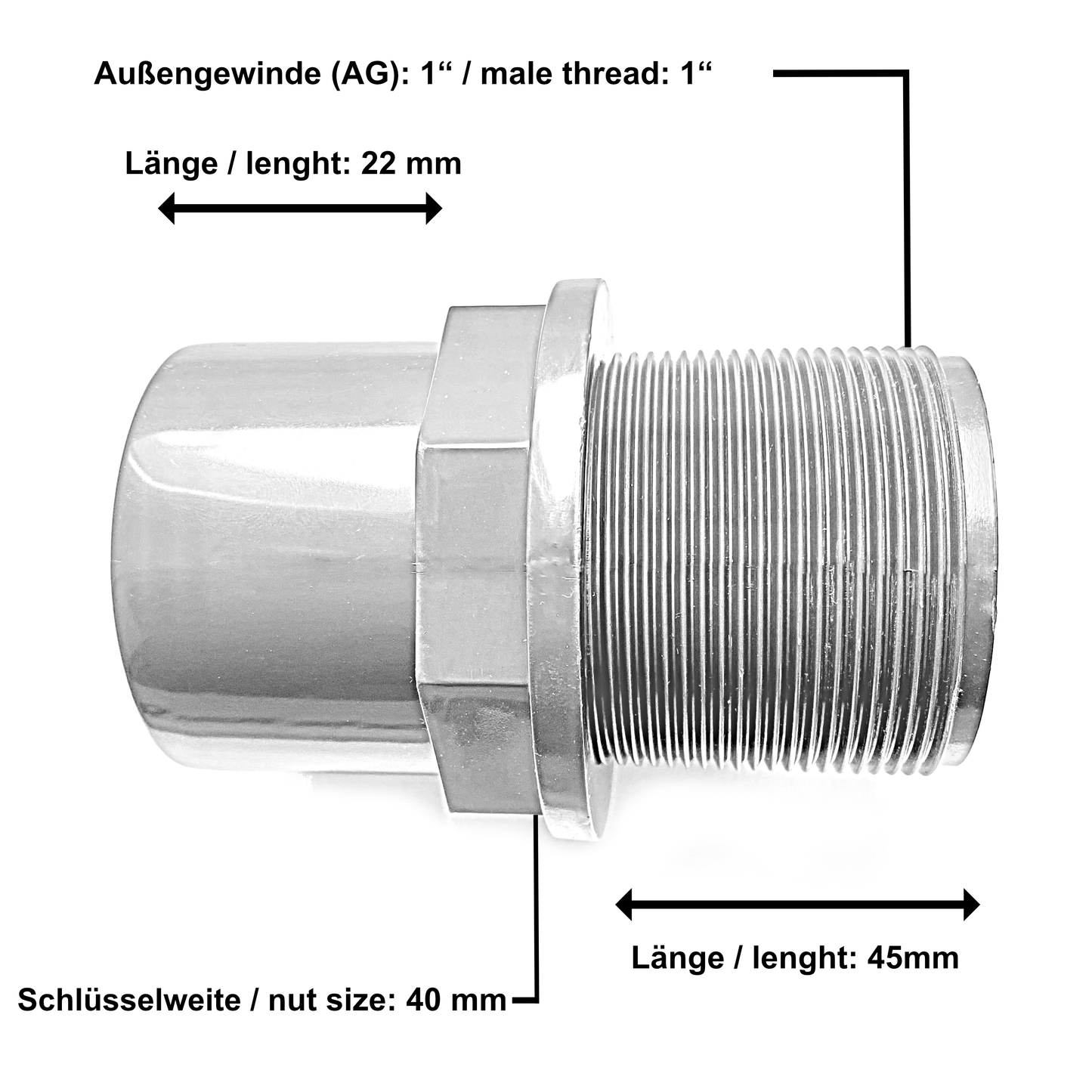 PVC-U Tankdurchführung Ø 25 mm 32/25x1“