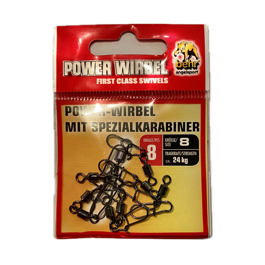 Behr Spezialkarabiner & Power Wirbel Größe 8 / 24 kg Tragkraft