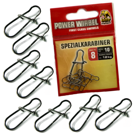 Behr Spezialkarabiner Spin Snap 7-29 kg Black Nickel 8 Stück