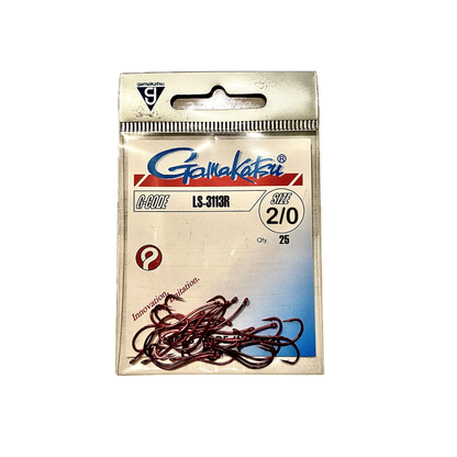 Gamakatsu LS-3113R Wurmhaken Aalhaken Größe 2/0 ungebunden mit Öhr 25 Stück Farbe Rot