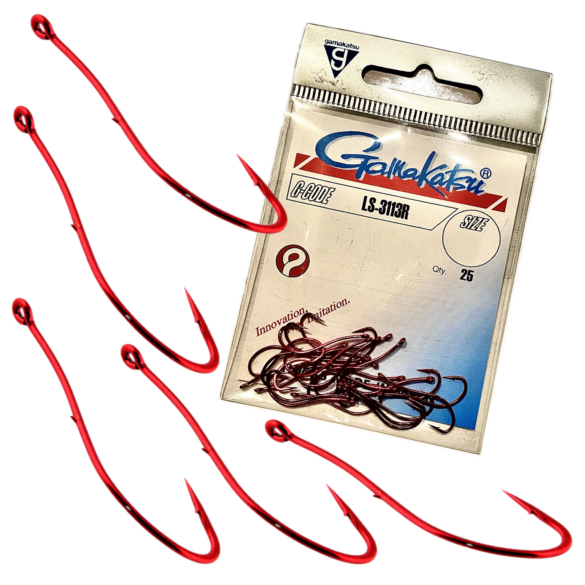 Gamakatsu LS-3113R Wurmhaken Aalhaken Größe 8-2/0 ungebunden mit Öhr 25 Stück Farbe Rot