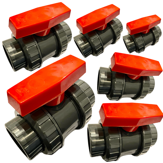 PVC-U Kugelhahn Budget Ø 20-63 mm mit 2 x Klebemuffe & 2 x Überwurfmutter