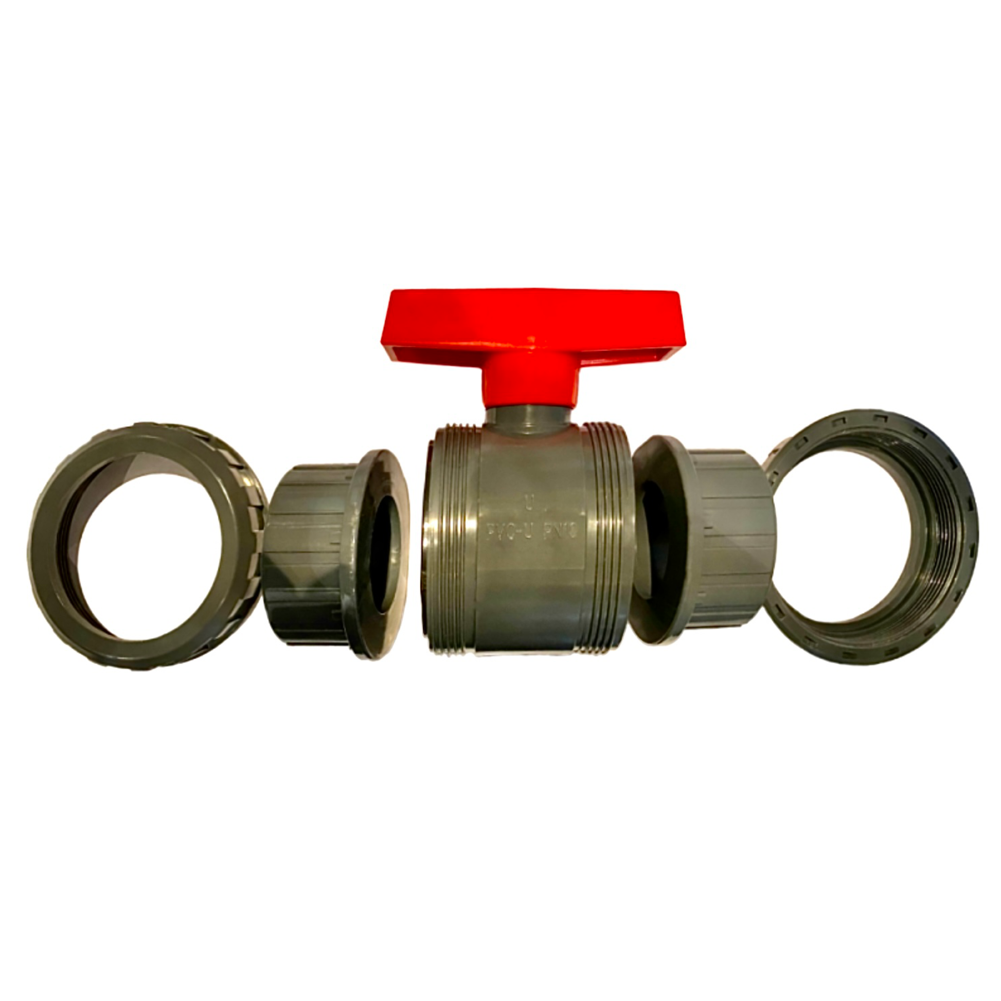 PVC-U Kugelhahn Budget Ø 20-63 mm mit 2 x Klebemuffe & 2 x Überwurfmutter