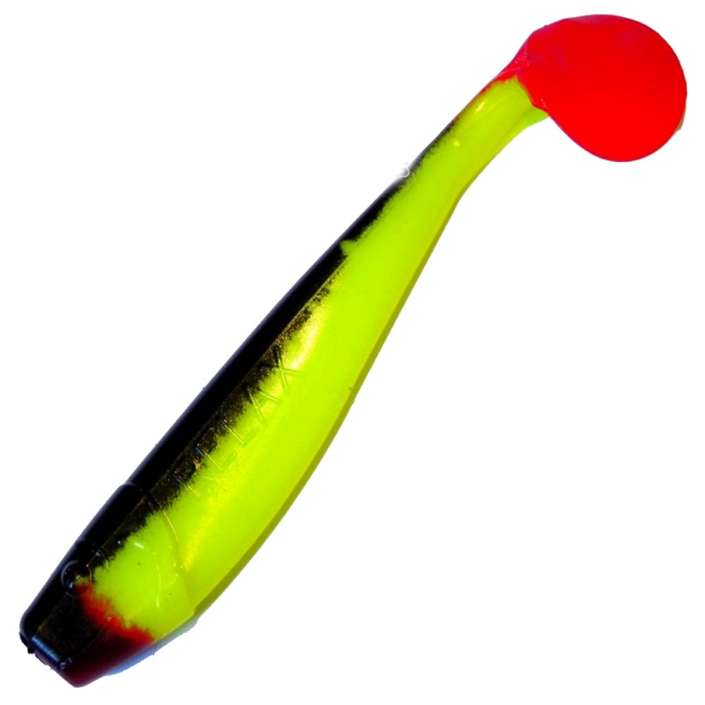 Relax King Shad S056-R Fluogelb Schwarz RT / Silk Black Red Tail