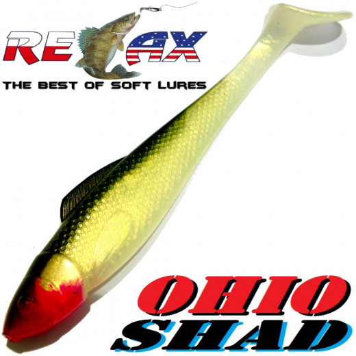 Relax Ohio Shad 5 Gummifisch ca. 14cm Farbe Goldperl Schwarz 1 Stück Hecht&Zanderköder