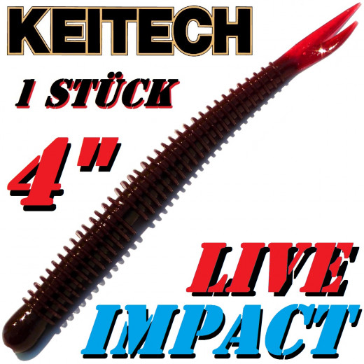 Keitech Live Impact 4 V-Tail Shad Gummiköder Cola 10 Stück im Set aromatisiert und gesalzen