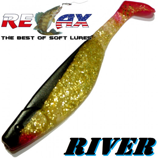 Relax Kopyto River 6 ca. 16cm Farbe Goldperl Goldglitter Schwarz Softbait Swimbait der ideale Großhecht & Welsköder für Bodden & Co.