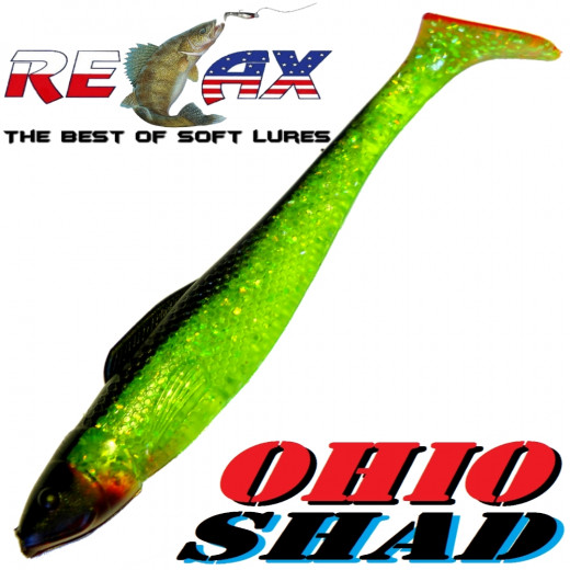 Relax Ohio Shad 4 Gummifisch ca. 10,5cm Farbe Grün Glitter Schwarz RT 1 Stück Barsch&Zanderköder