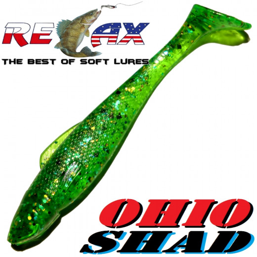 Relax Ohio Shad 4 Gummifisch ca. 10,5cm Farbe Lime Rainbow Glitter 1 Stück Barsch&Zanderköder