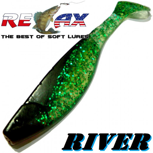 Relax Kopyto River 6 ca. 16cm Farbe Clear Grün Glitter Schwarz Swimbait der ideale Großhecht & Welsköder für Bodden & Co.