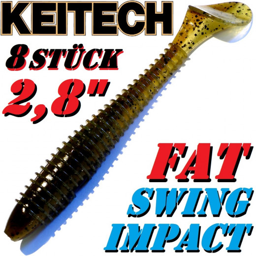 8 X Keitch FAT Swing Impact 2,8 Gummifisch 7cm Green Pumpkin PP.