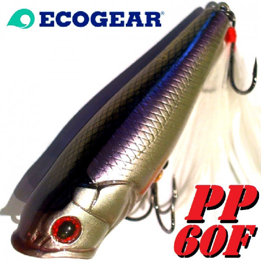 Ecogear PP 60F Popper Splasher Oberflächenköder Länge 65mm Gewicht 8g Farbe Silver Shad Color No. 334 Floating