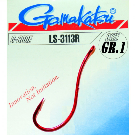 Gamakatsu LS-3113R Wurmhaken Aalhaken Gr.1 ungebunden mit Öhr 25 Stück Farbe Rot