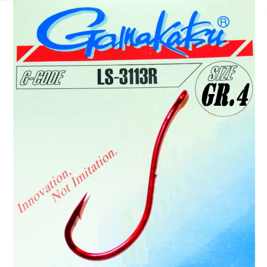 Gamakatsu LS-3113R Wurmhaken Aalhaken Gr.4 ungebunden mit Öhr 25 Stück Farbe Rot