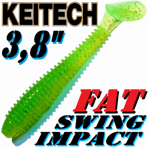 Keitech Fat Swing Impact 3,8 Gummifisch 9cm Lime Chartreuse 6 Stück gesalzen & aromatisiert