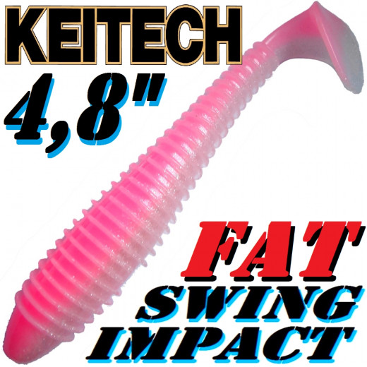 Keitech Fat Swing Impact 4,8 Gummifisch Bubblegum Shad 5 Stück im Set gesalzen & aromatisiert!