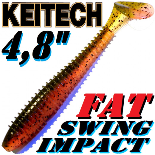 Keitech Fat Swing Impact 4,8 Gummifisch Green Pumpkin Fire 5 Stück im Set gesalzen & aromatisiert!