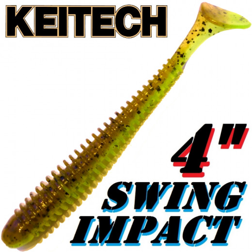 Keitech Swing Impact 4 Gummifisch 10cm Green Pumpkin Chartreuse 8 Stück