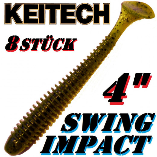 Keitech Swing Impact 4 Gummifisch 10cm Green Pumpkin PP. 8 Stück