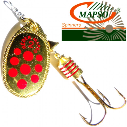 Mapso Spinner Reder Größe 2 Gewicht 4,5g Farbe Gold mit roten Punkten Spinnköder 1 Stück