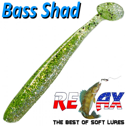 Relax Bass Shad Gummifisch 90mm in Farbe Chartreuse Kristall Glitter 5 Stück im Set Barsch & Zanderköder