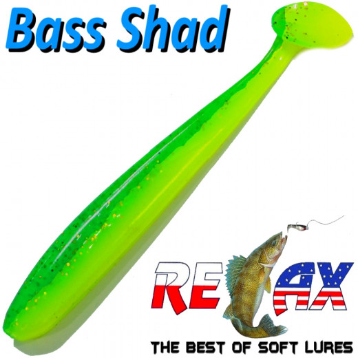 Relax Bass Shad Gummifisch 90mm in Farbe Fluogelb Grün Glitter Barsch & Zanderköder