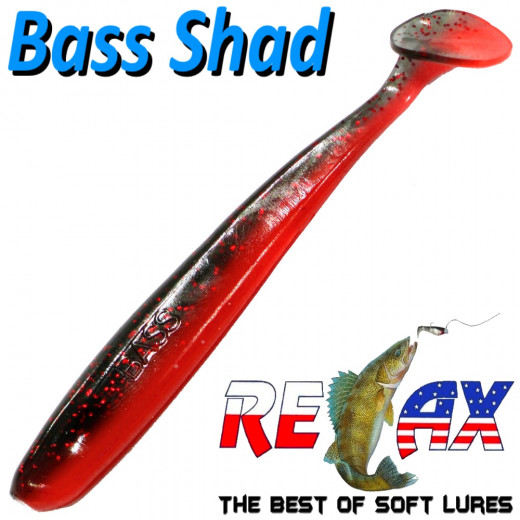 Relax Bass Shad Gummifisch 90mm in Farbe Japanrot Schwarz 5 Stück im Set Barsch & Zanderköder