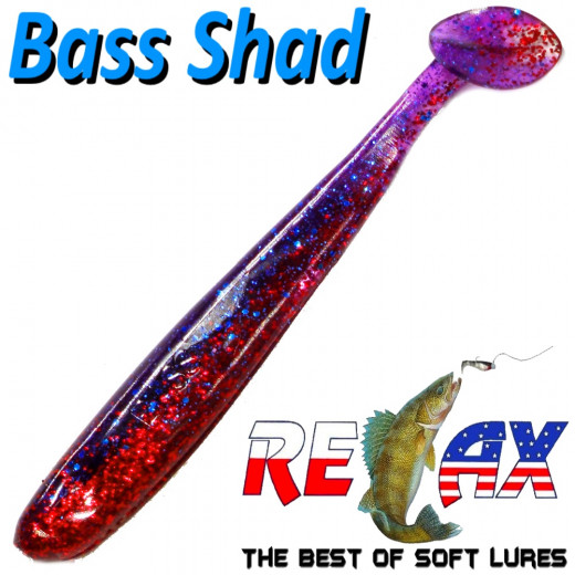 Relax Bass Shad Gummifisch 90mm in Farbe Rot Glitter Blau Glitter 5 Stück im Set Barsch & Zanderköder