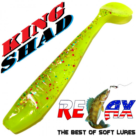 Relax King Shad 3 Gummifisch 8cm Fluogelb Rainbow Glitter 5 Stück im Set Zanderköder