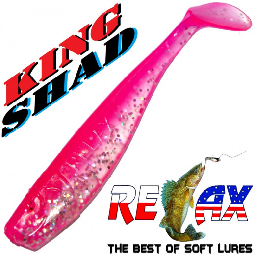 Relax King Shad 4 Gummifisch ca. 11cm Farbcode L477 Neon Red Clear Glitter 10 Stück im Set