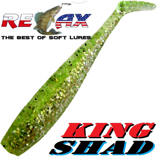 Relax King Shad Gummifisch ca. 11cm 4 Farbe Chartreuse Kristall Glitter Zanderköder