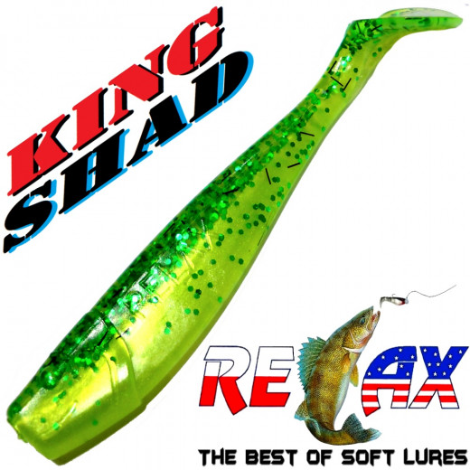 Relax King Shad Gummifisch ca. 11cm 4 Farbe Perl Fluogelb Grün Glitter Zanderköder