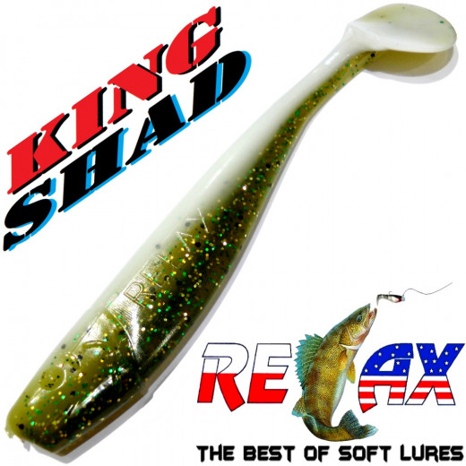 Relax King Shad Gummifisch ca. 11cm 4 Farbe Reinweiss Olive Glitter Zanderköder