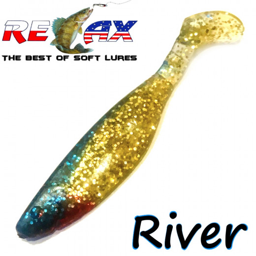 Relax Kopyto River 4 Gummifisch Länge 4 - ca. 10cm Farbe Gold Glitter Blau 5 Stück im Set!