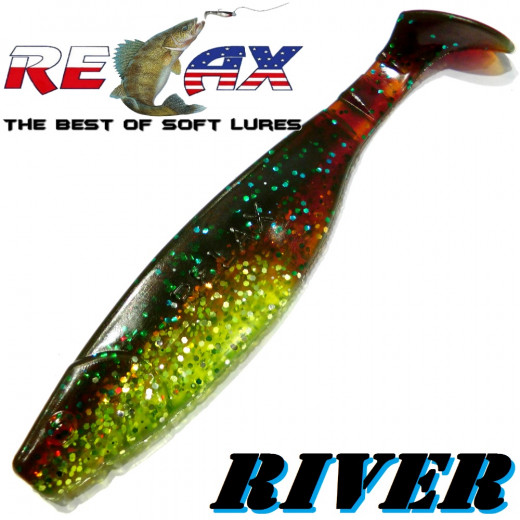 Relax Kopyto River 5 Gummifisch 12,5cm Grün Glitter Motoroil 3 Stück im Set idealer Wels & Hechtköder