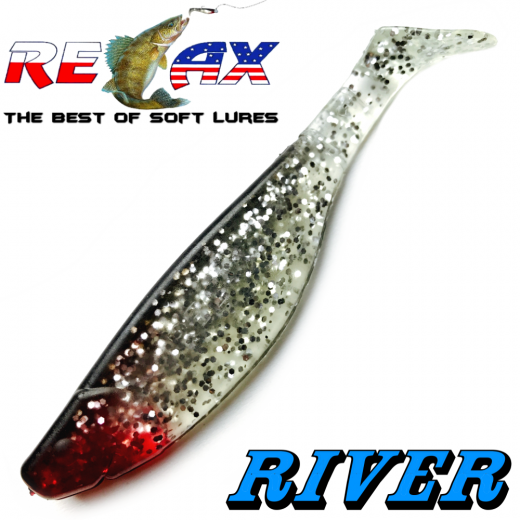 Relax Kopyto River 4 Gummifisch Länge 4 - 10cm Farbe Kristall Glitter Schwarz 5 Stück im Set!