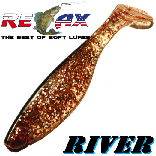 Relax Kopyto 4 River Gummifisch ca. 10cm Farbe Kupfer Glitter Schwarz 5 Stück im Set