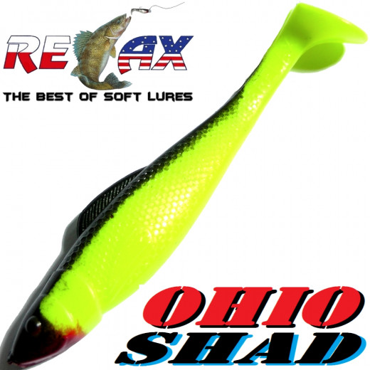 Relax Ohio Shad 2,5 Gummifisch ca. 7cm Farbe Fluogelb Schwarz 1 Stück Barsch&Zanderköder