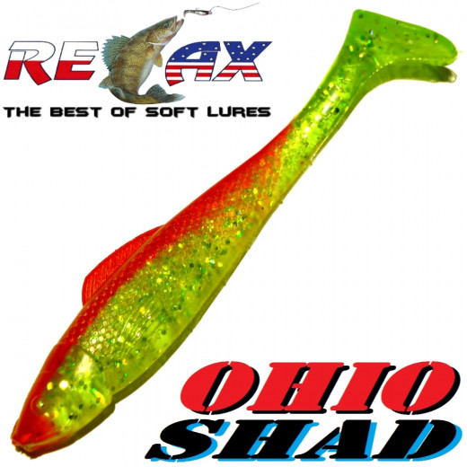 Relax Ohio Shad 2,5 Gummifisch ca. 7cm Farbe Grün Glitter Rot 1 Stück Barsch&Zanderköder