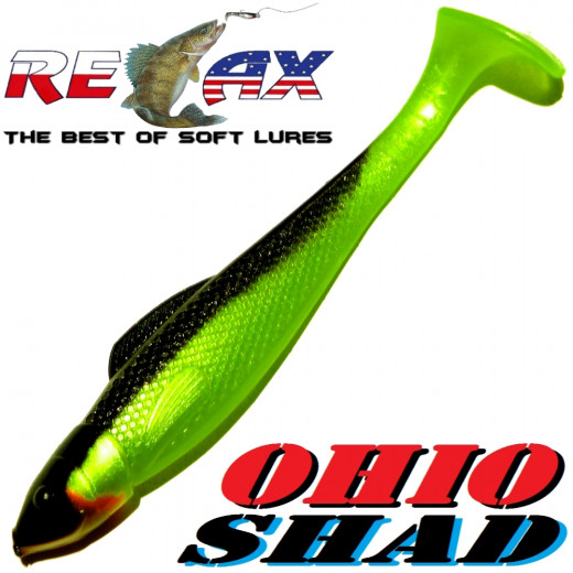 Relax Ohio Shad 2,5 Gummifisch ca. 7cm Farbe Perlfluogrün Schwarz 1 Stück Barsch&Zanderköder