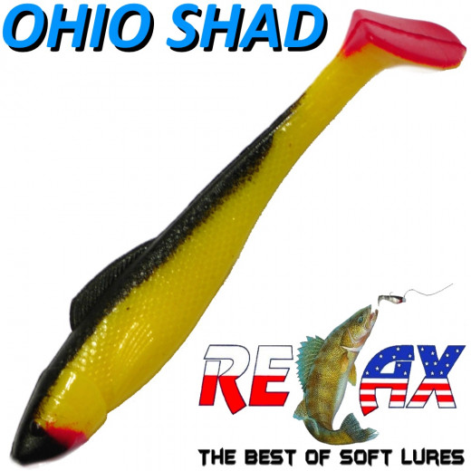 Relax Ohio Shad 4 Gummifisch ca. 10,5cm Farbe Gelb Schwarz RT 5 Stück im Set Barsch&Zanderköder