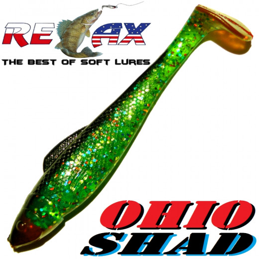 Relax Ohio Shad 4 Gummifisch ca. 10,5cm Farbe Lime Rainbow Glitter Schwarz RT 1 Stück Barsch&Zanderköder