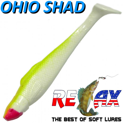 Relax Ohio Shad 4 Gummifisch ca. 10,5cm Farbe Reinweiss Fluogelb 5 Stück im Set Barsch&Zanderköder